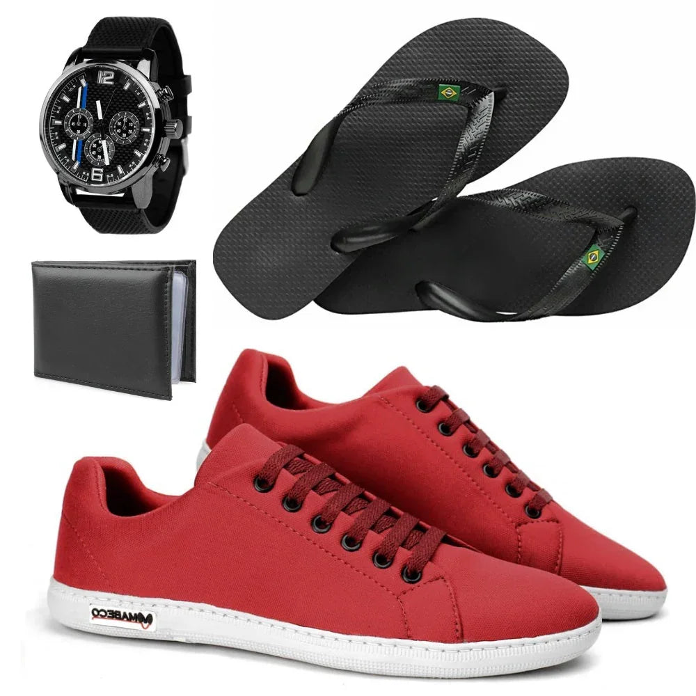 Kit 4 em 1 Sapatênis Vegas + Chinelo + Carteira e Relógio - Frete Grátis + Envio Imediato + Brinde