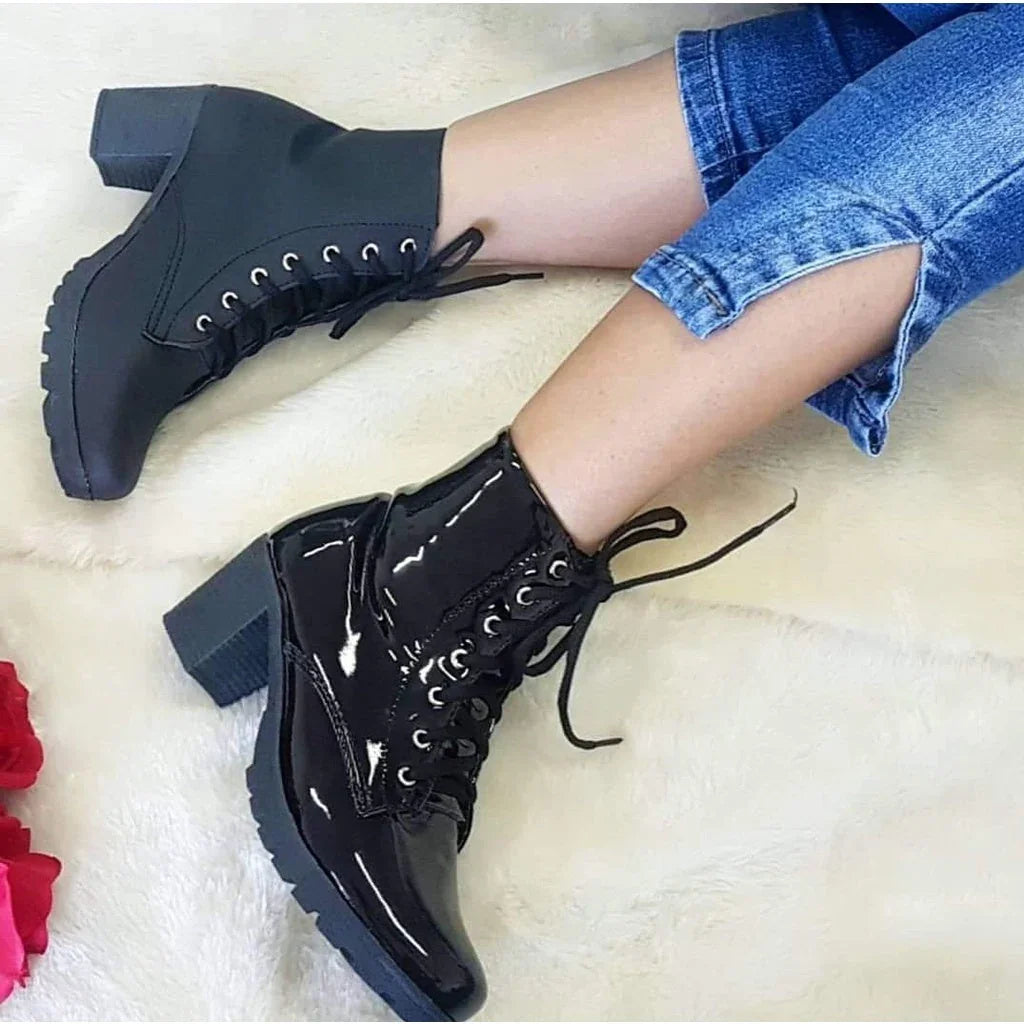 Women's Patent Leather Ankle Boot with Short Shaft Comfort + Free Shipping + Immediate Shipping + Gift