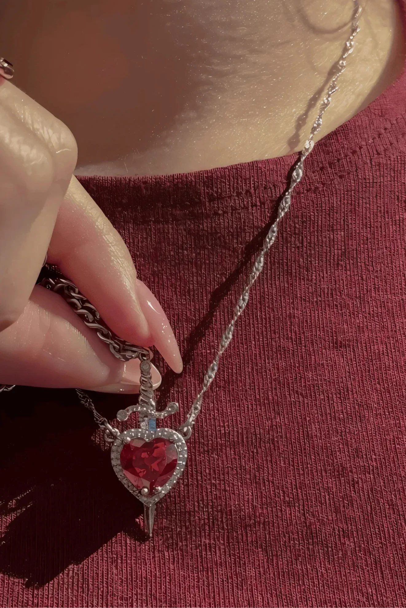 Set of 2 Heart and Sword Couple Necklace | Stainless Steel + Free Shipping