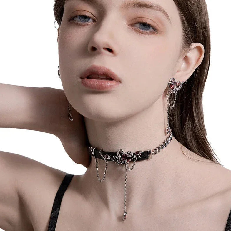 Collar de corazón y sangre - Cadena de 37 cm