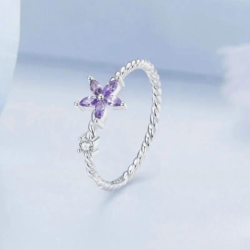 Anel Flor Violeta Prata 925 - Sundian