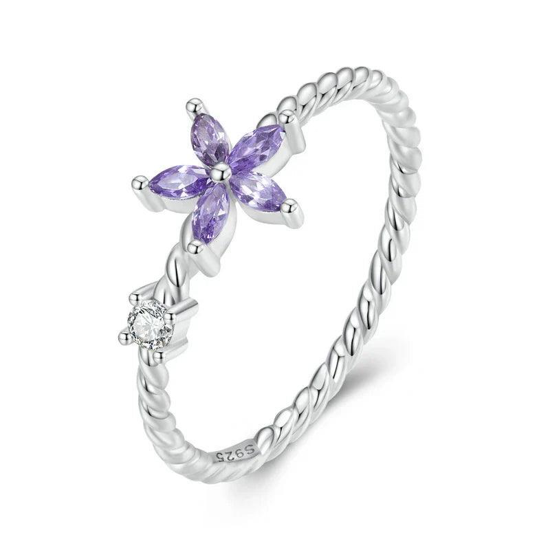Anel Flor Violeta Prata 925 - Sundian