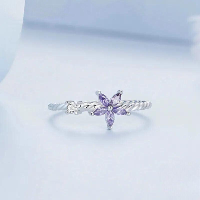 Anel Flor Violeta Prata 925 - Sundian