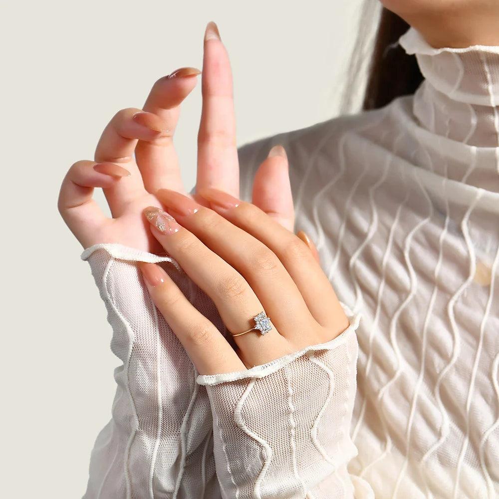 Anel com Pedra Moissanite Quadrada - Sundian
