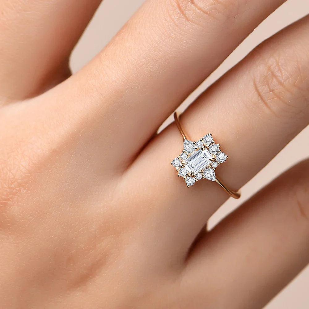 Anel com Pedra Moissanite Quadrada - Sundian