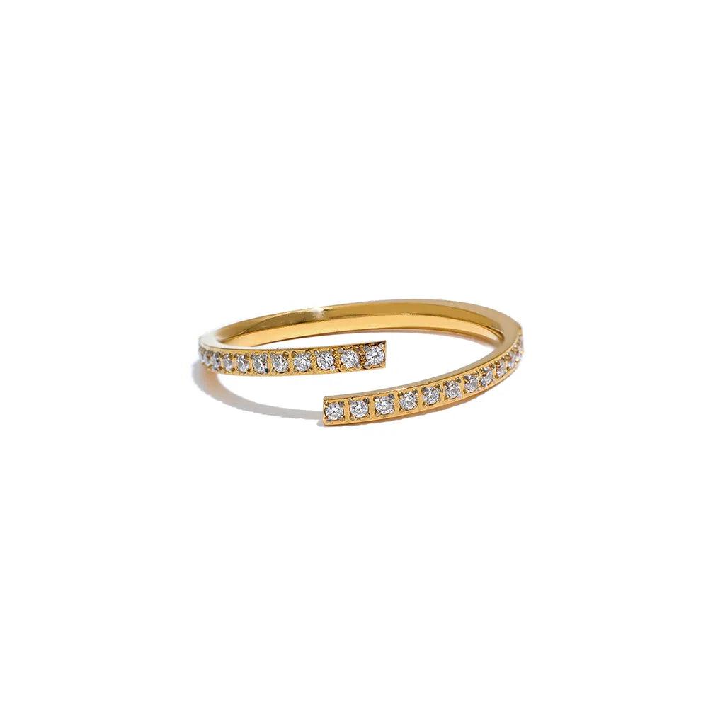 Anel Cravejado em Zircônias Ajustável Banhado a Ouro 18k - Sundian