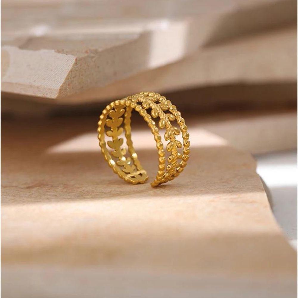 Anel Folha Ajustável Banhado em Ouro 18k - Sundian