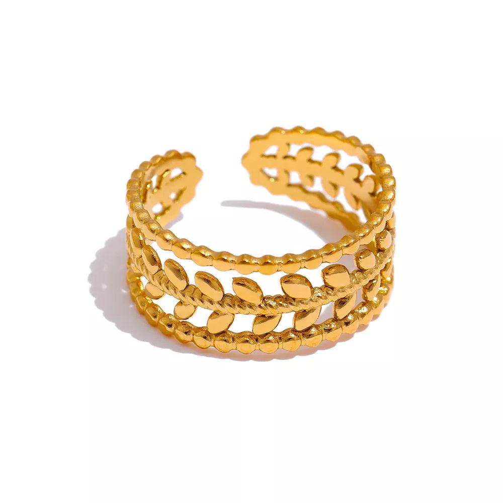 Anel Folha Ajustável Banhado em Ouro 18k - Sundian