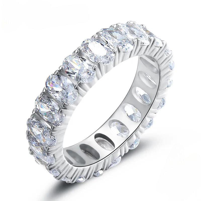 Anel Prata com Zircônias Oval - Sundian
