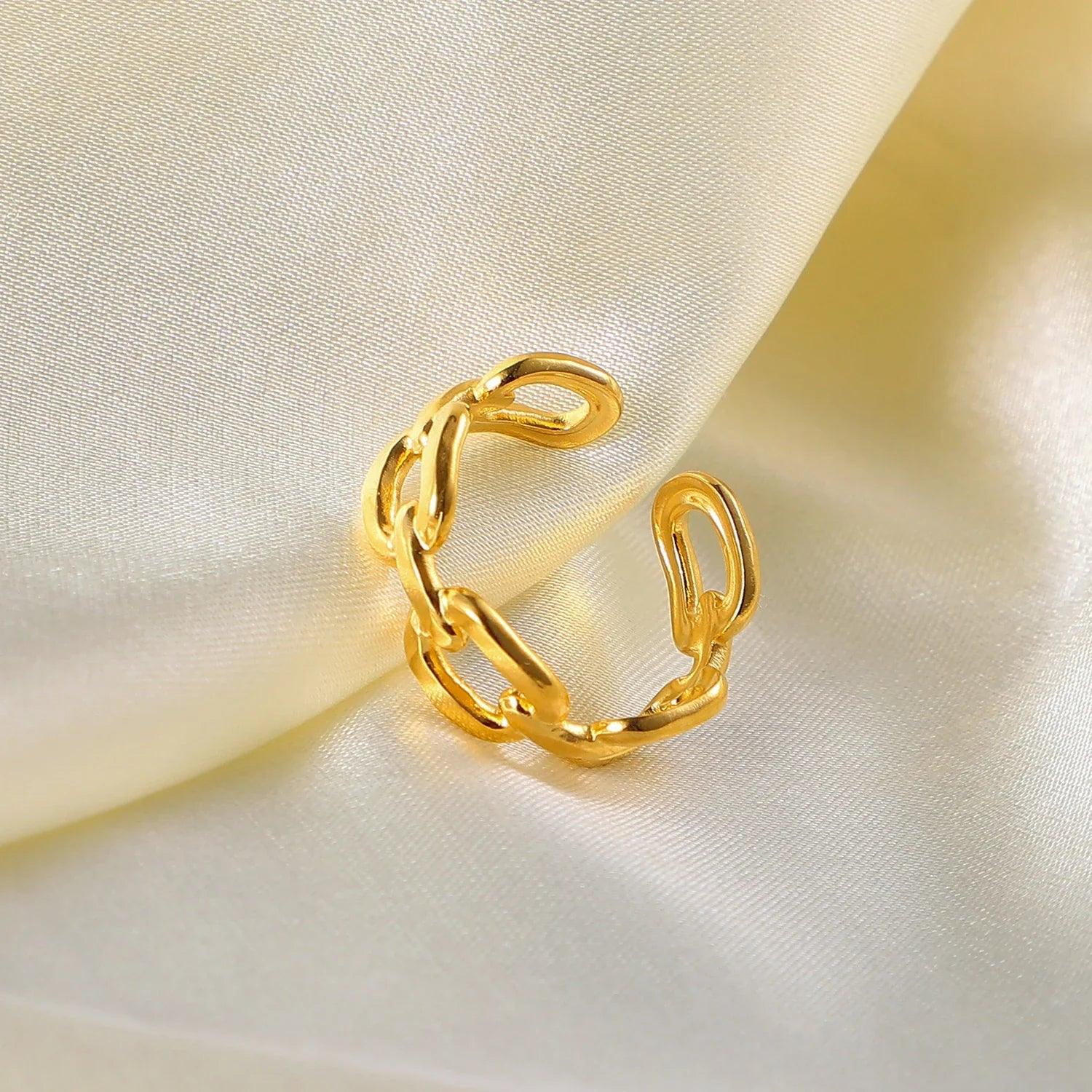 Anel Traçado Ajustável Banhado a Ouro 18k - Sundian