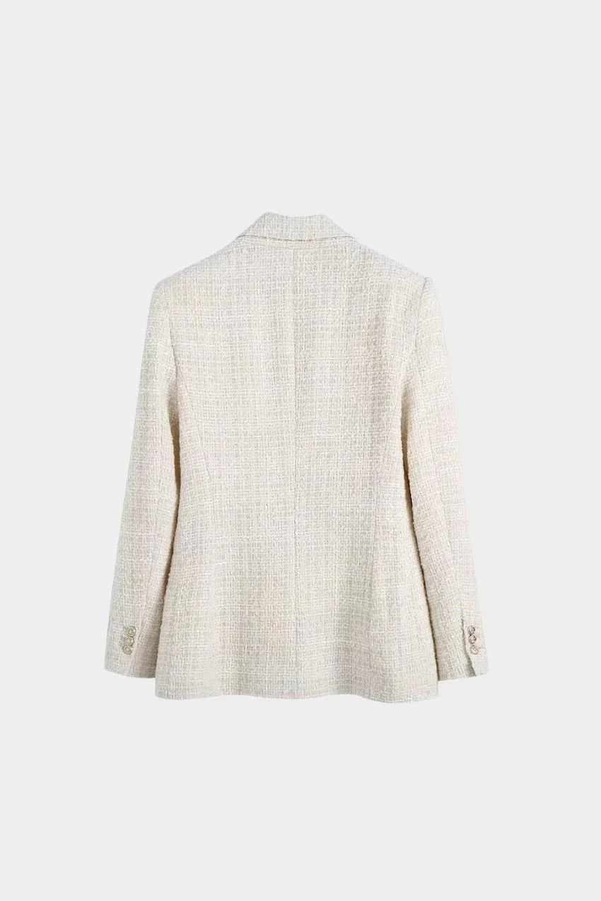 Blazer Tweed Branco Botão Duplo – Elegância e conforto para o dia a dia - Sundian
