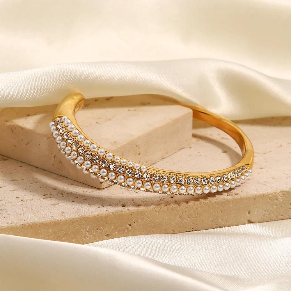 Bracelete com Multicamadas de Zircônias e Pérolas - Sundian - Sundian