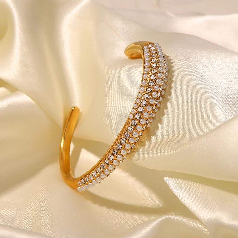 Bracelete com Multicamadas de Zircônias e Pérolas - Sundian - Sundian