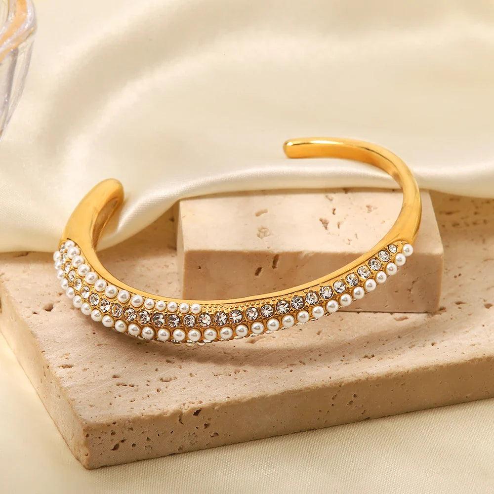 Bracelete com Multicamadas de Zircônias e Pérolas - Sundian - Sundian