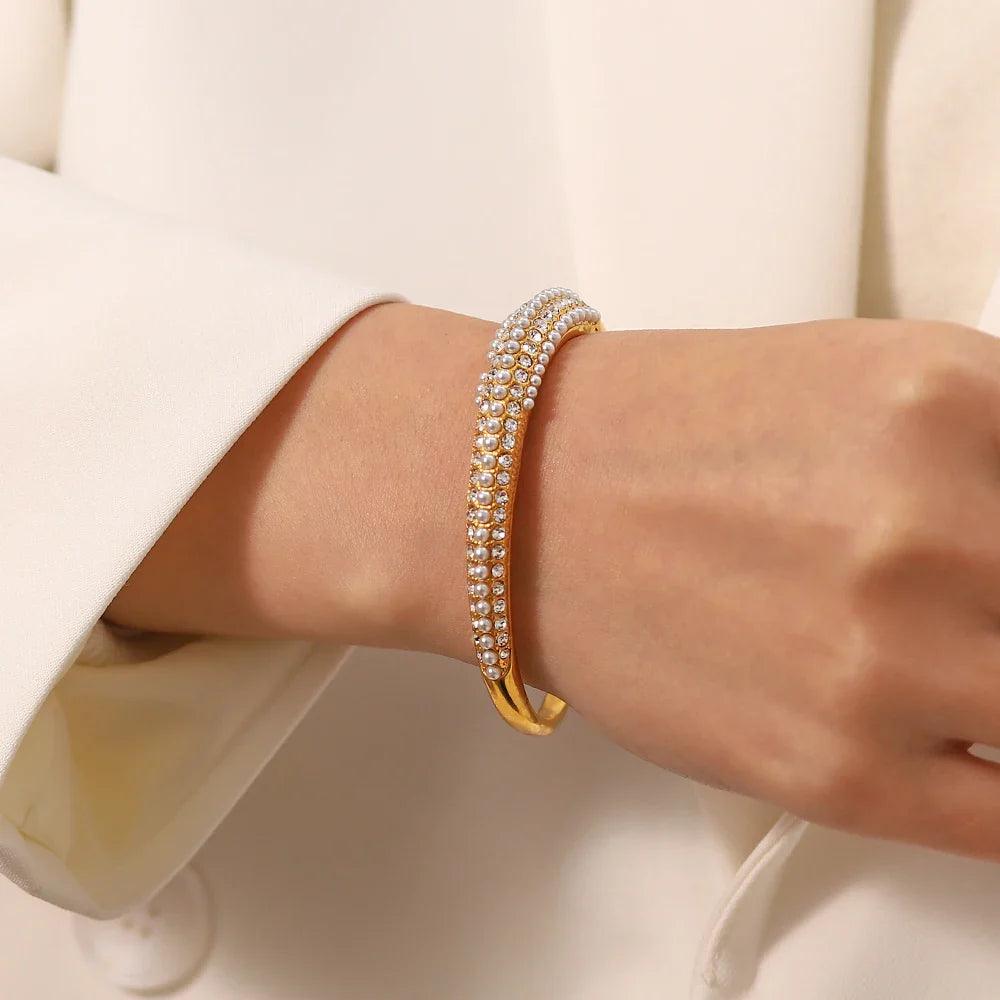 Bracelete com Multicamadas de Zircônias e Pérolas - Sundian - Sundian