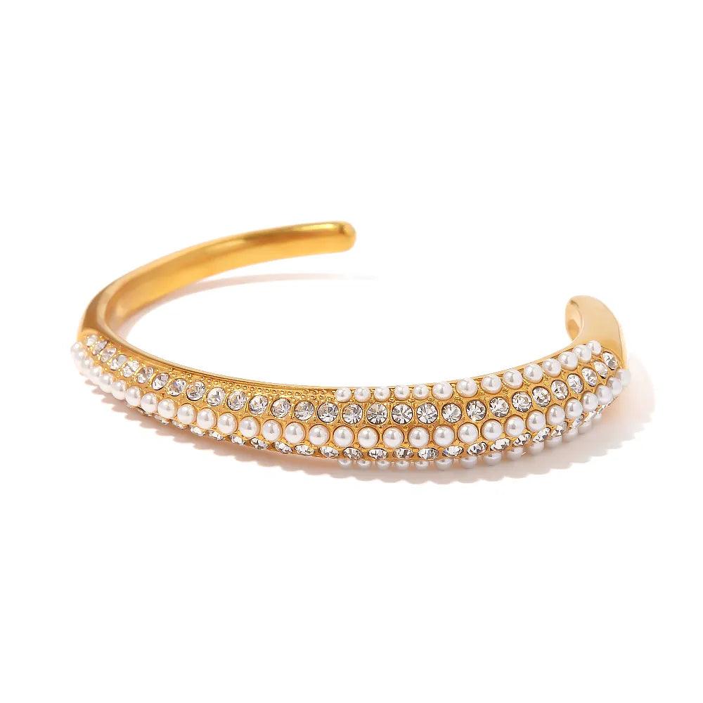 Bracelete com Multicamadas de Zircônias e Pérolas - Sundian - Sundian