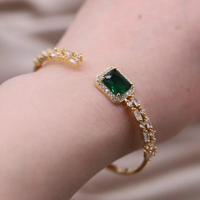 Bracelete com Esmeralda e Zircônias Banhado a Ouro 14k - Sundian - Sundian