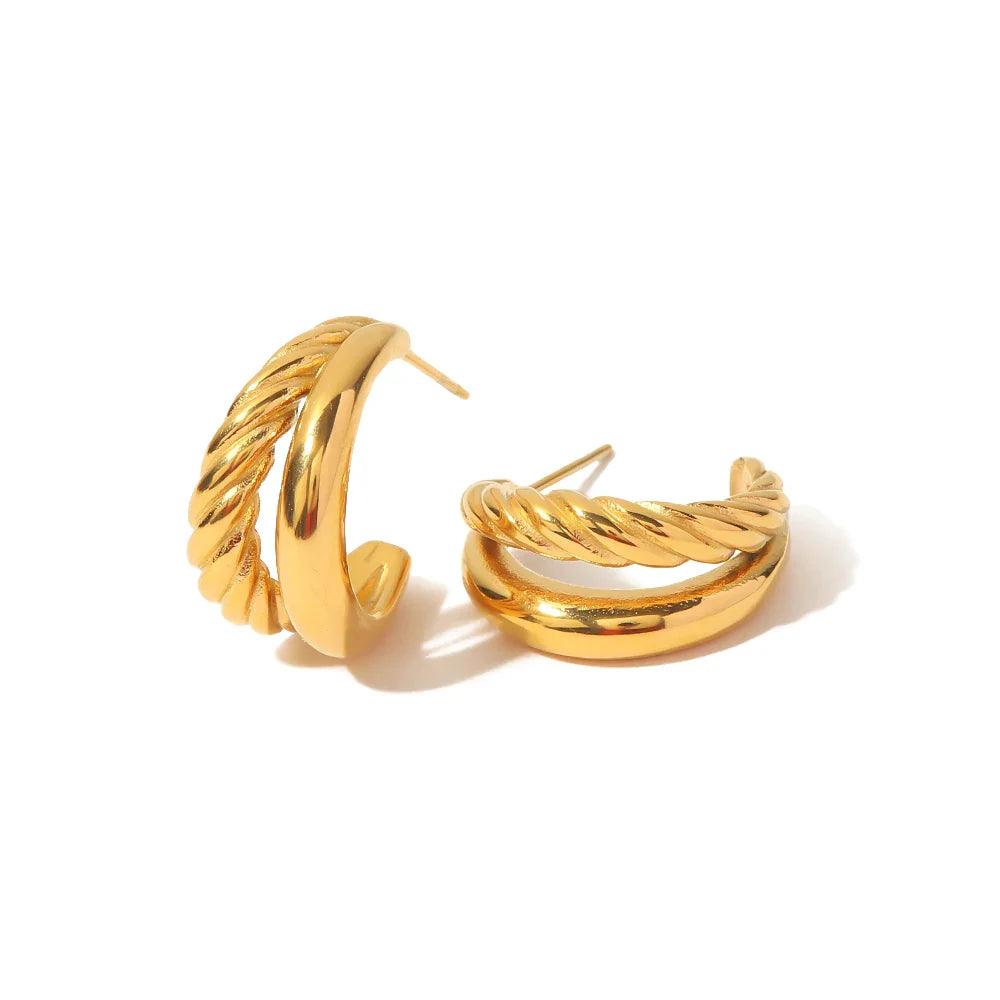 Brinco Argola com Camada Dupla Trançada Banhado a Ouro 18k - Sundian - Sundian