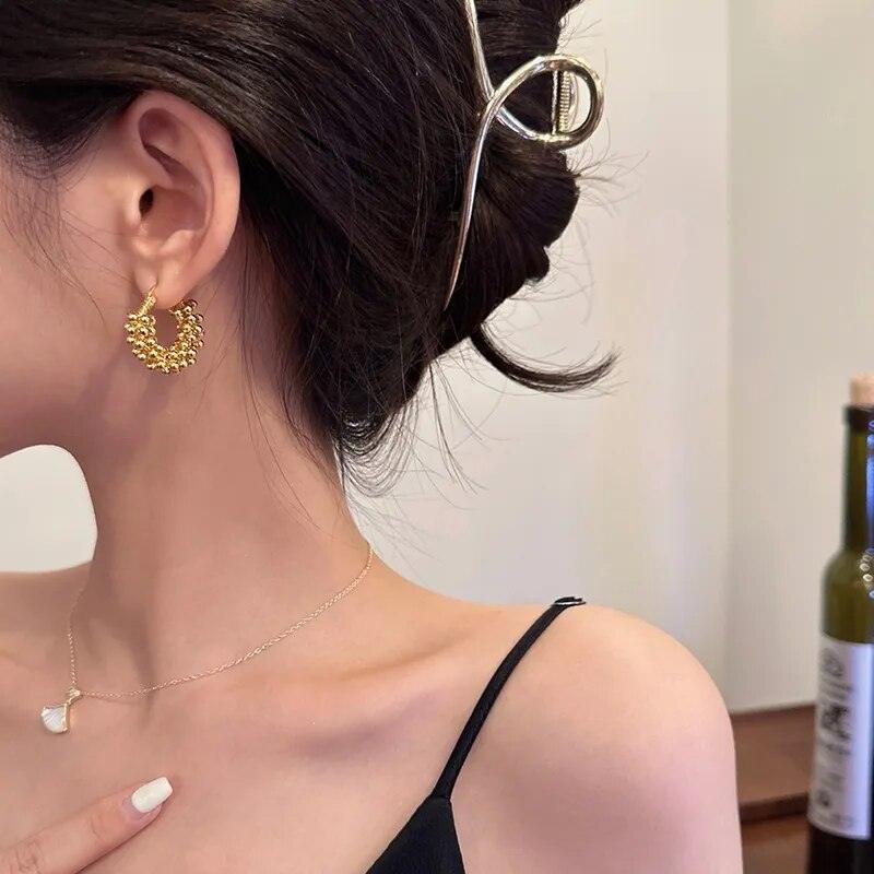 Brinco Argola em Pérolas Douradas Banhado a Ouro 18k - Sundian - Sundian