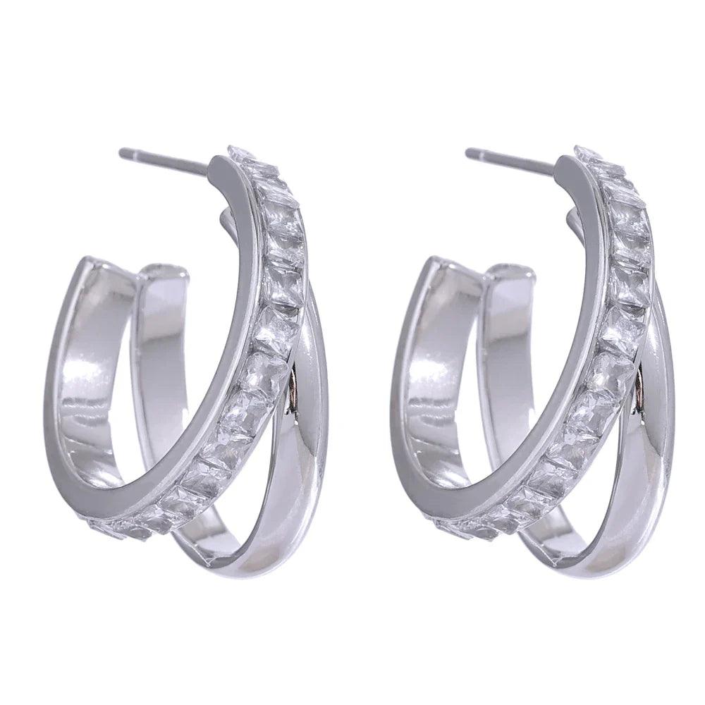 Brinco Duplo com Zircônias Banhado a Ouro 18k - Sundian - Sundian