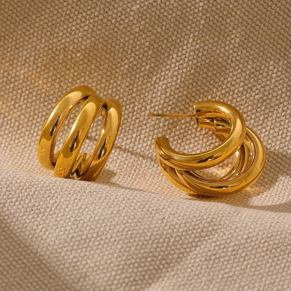 Brinco Geométrico Triplo Banhado a Ouro 18k - Sundian - Sundian