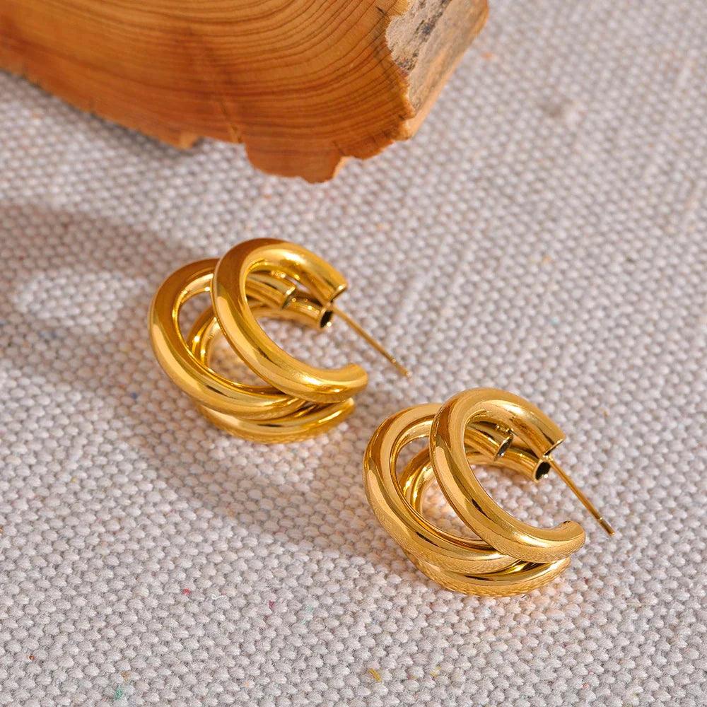 Brinco Geométrico Triplo Banhado a Ouro 18k - Sundian - Sundian