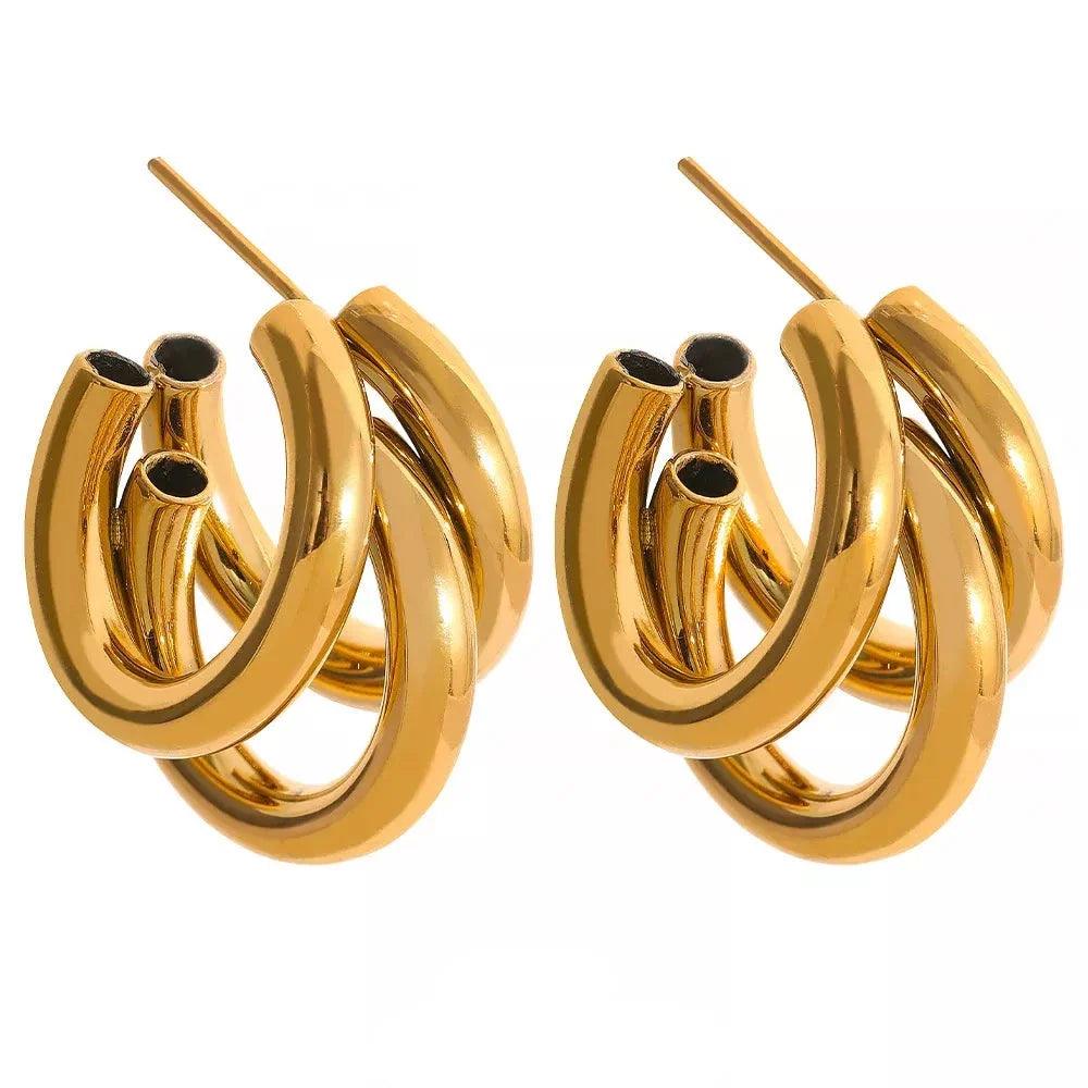 Brinco Geométrico Triplo Banhado a Ouro 18k - Sundian - Sundian