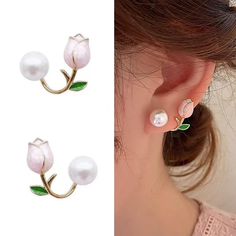 Brinco com Flor Rosa e Pérola - Sundian - Sundian