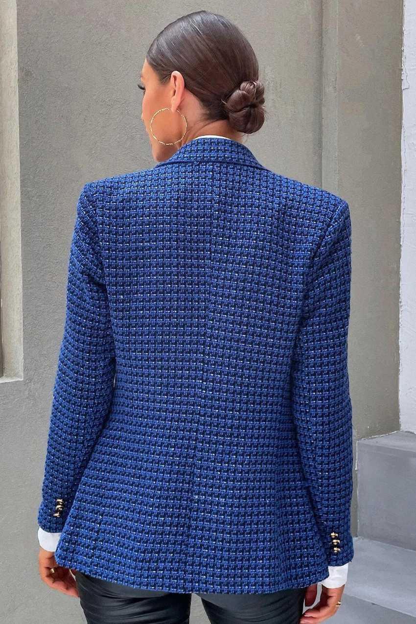 Blazer Tweed Botão Duplo Manta Elegante Azul – Simplesmente irresistível - Sundian