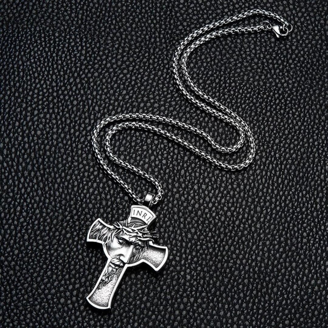 Crucifixion Pendant and Chain in Steel - Inri
