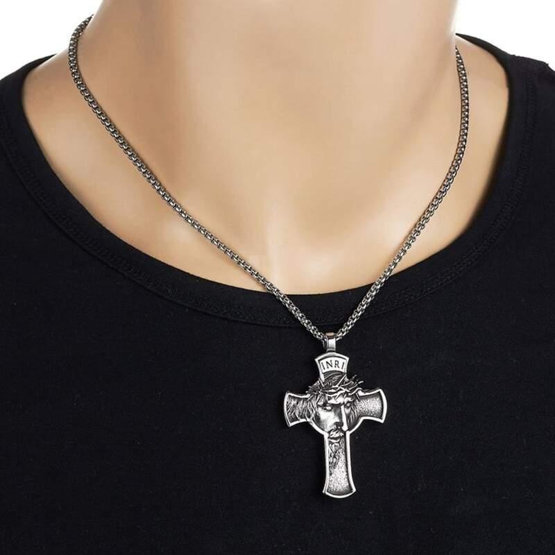 Crucifixion Pendant and Chain in Steel - Inri