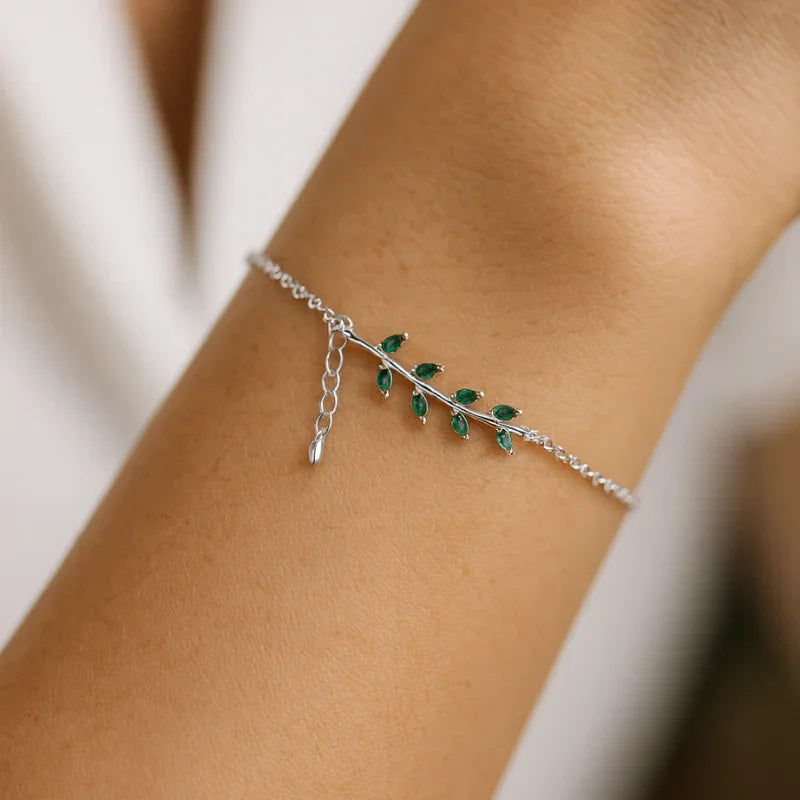 Pulsera Hojas Verdes Plata 925