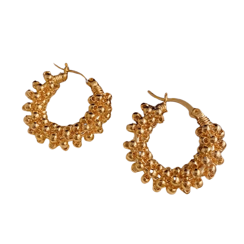 Brinco Argola em Pérolas Douradas Banhado a Ouro 18k - Sundian - Sundian