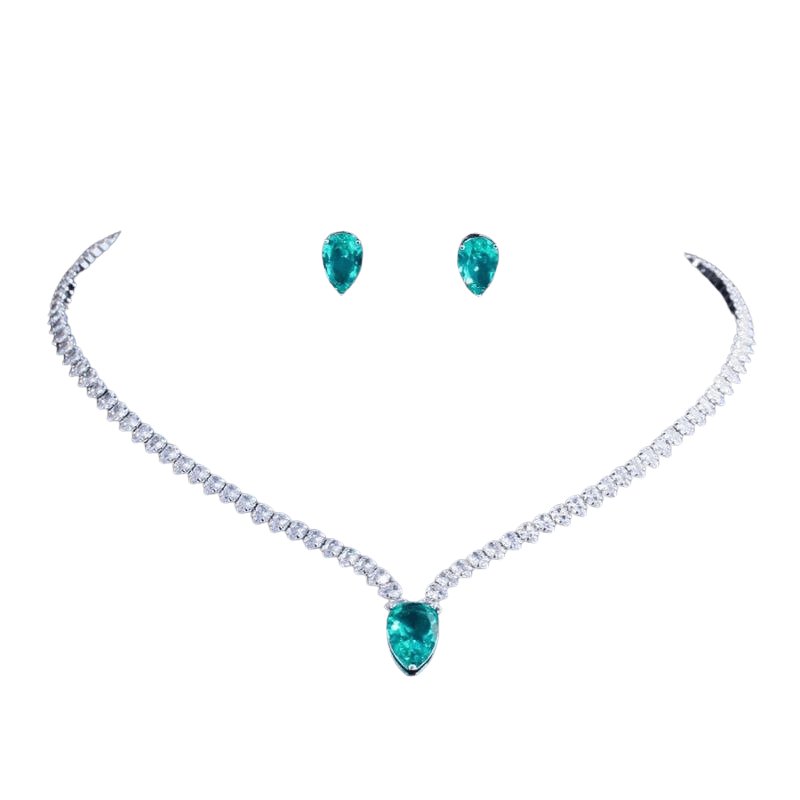 Conjunto Colar e Brinco com Cristal Esmeralda - Sundian - Sundian