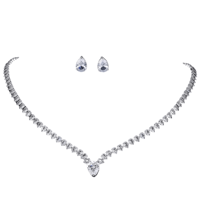 Conjunto de Colar e Brinco com Cristais Brancos - Sundian - Sundian