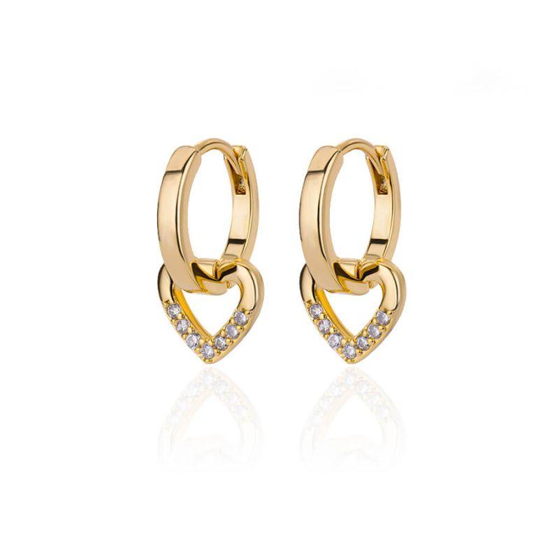 Brinco Argola com Coração Cravejado Banhado a Ouro 18k - Sundian - Sundian