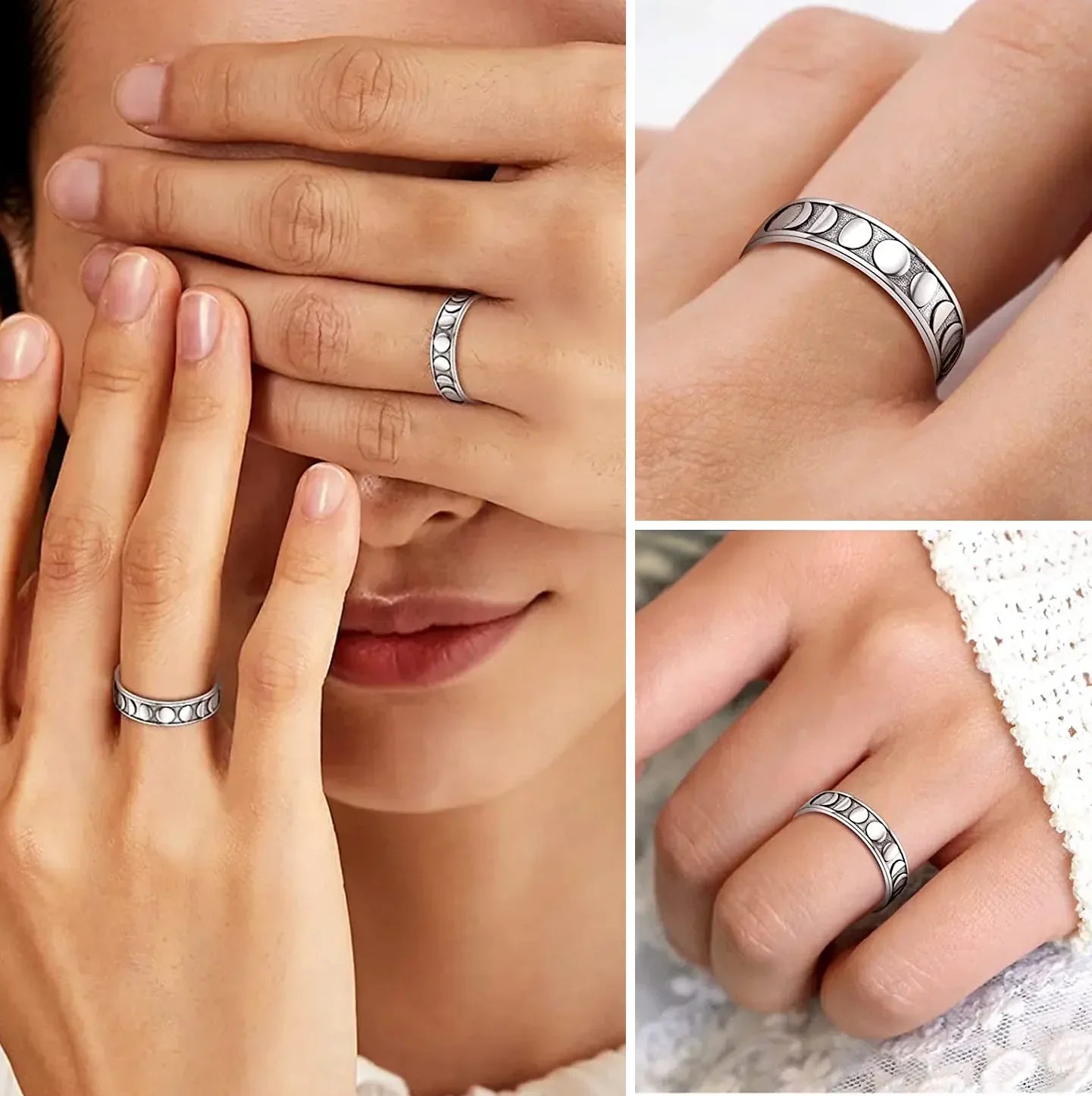 Anel Fases da Lua em Prata – Ajustável e Elegante - Sundian