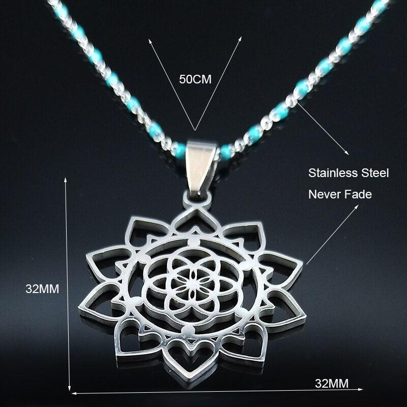 Cadena y colgante de acero - Flor de loto
