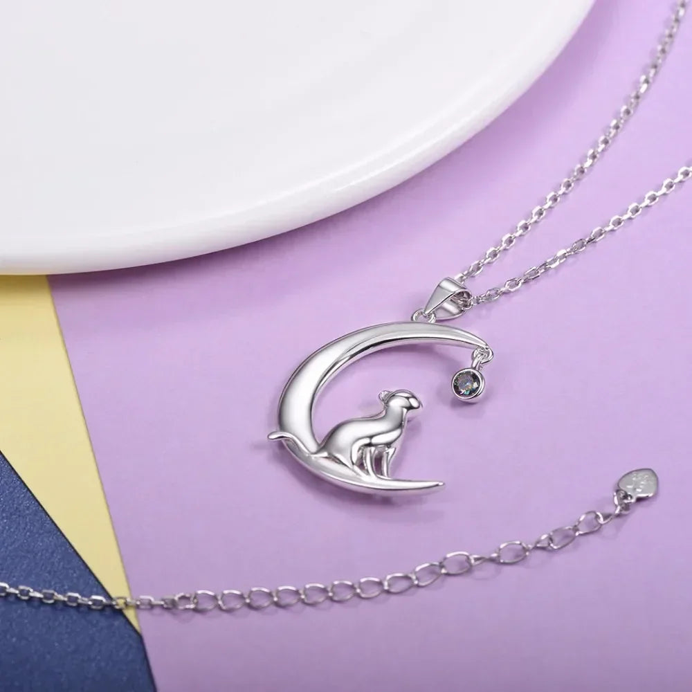 Collar Gatito en la Luna en Plata de Ley 925