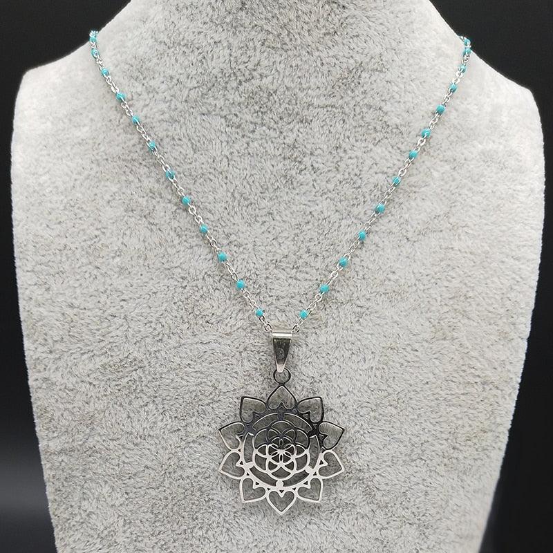 Cadena y colgante de acero - Flor de loto