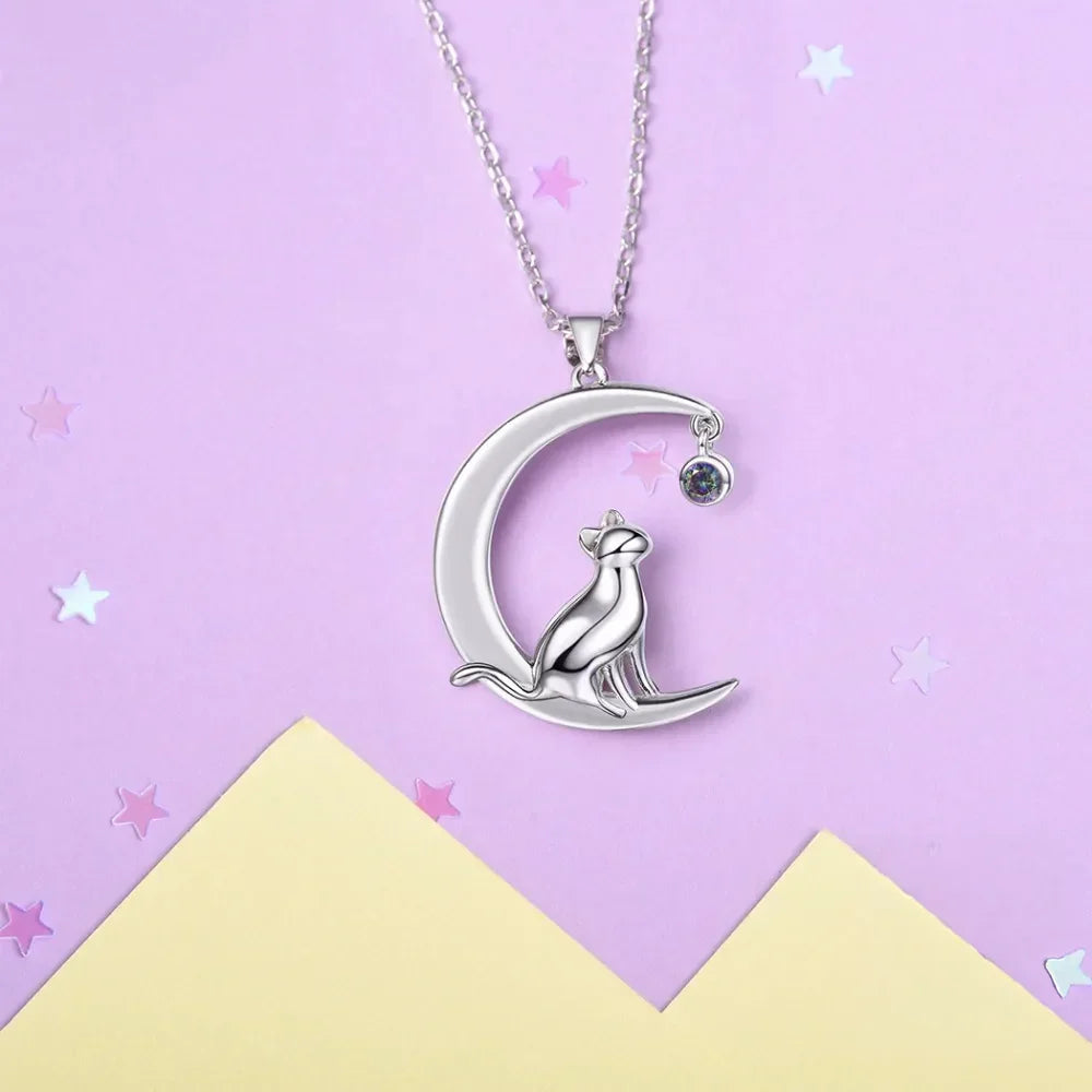 Collar Gatito en la Luna en Plata de Ley 925
