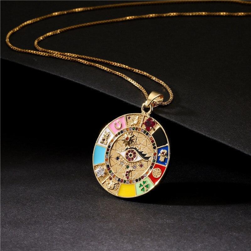 Collar chapado en oro - Amuleto de la Rueda de la Fortuna