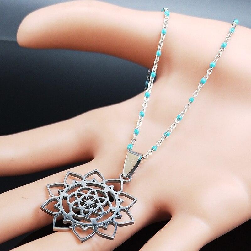 Cadena y colgante de acero - Flor de loto