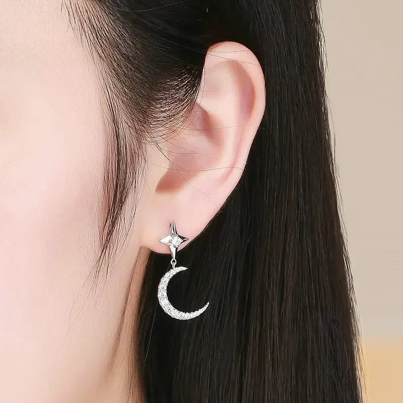 Par de Pendientes Luna Estrella con Circonitas en Plata 925