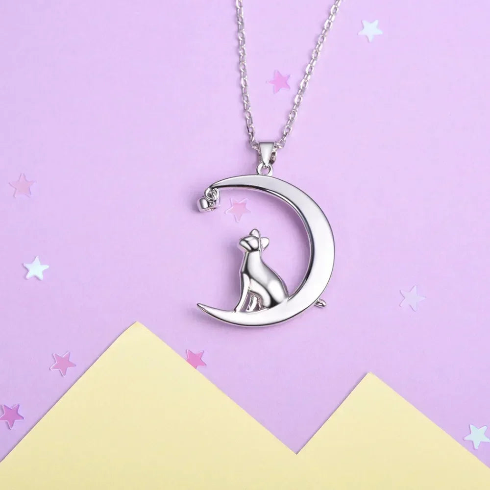Collar Gatito en la Luna en Plata de Ley 925