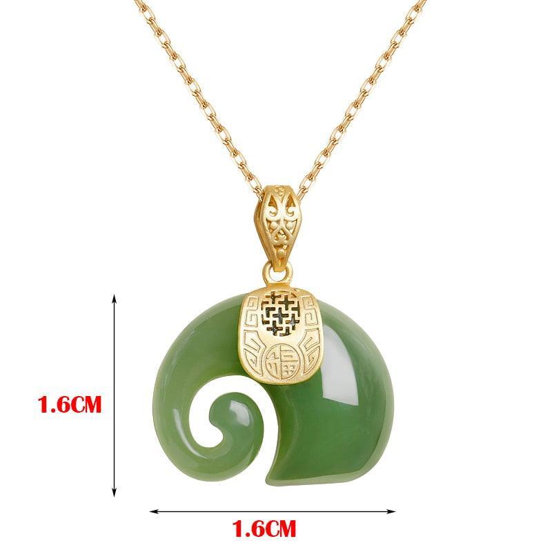 Collar de jade bañado en oro de 18 quilates - Elefante de jade