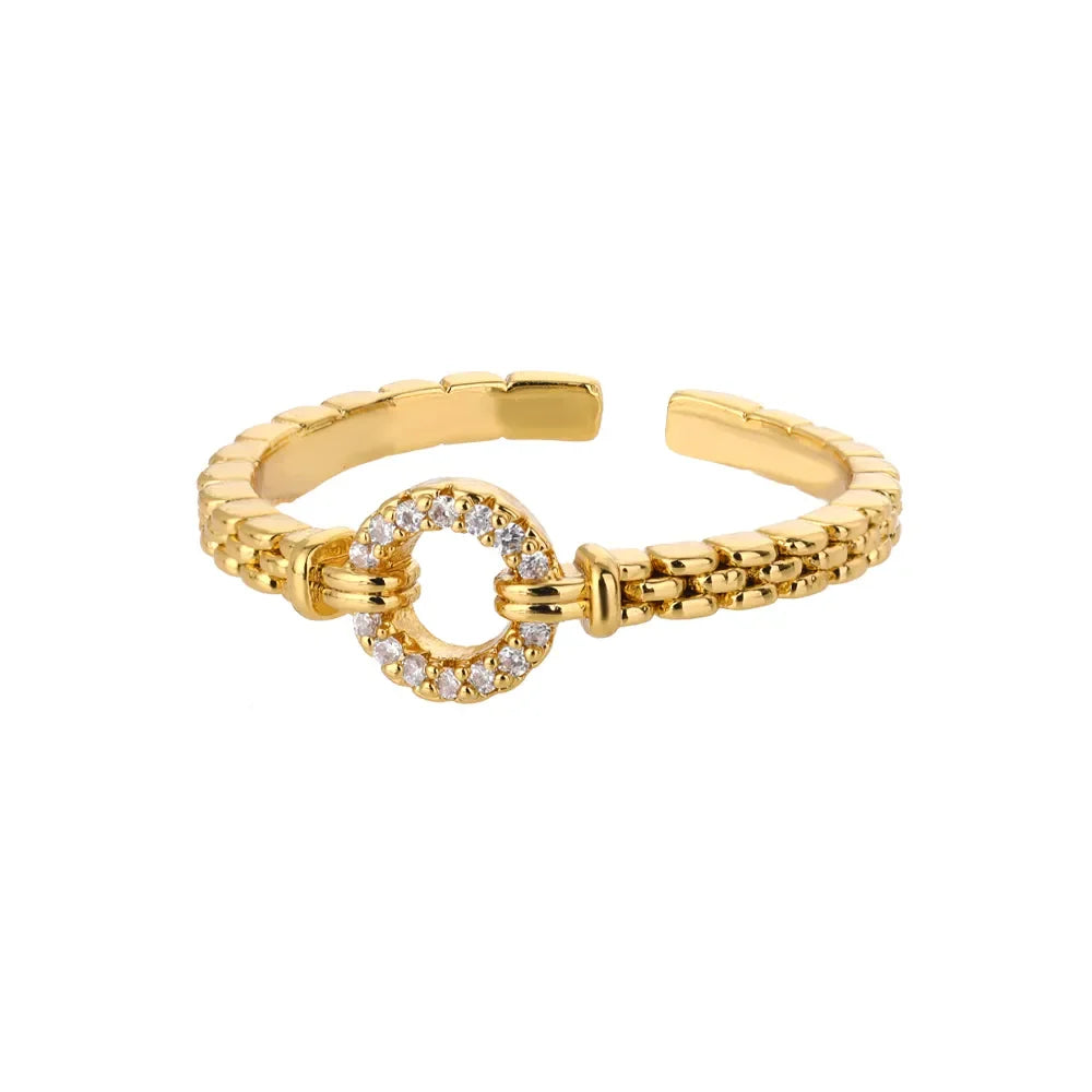 Anel Ajustável Circular Cravejado com Zircônia – Elegância e conforto para o dia a dia - Sundian