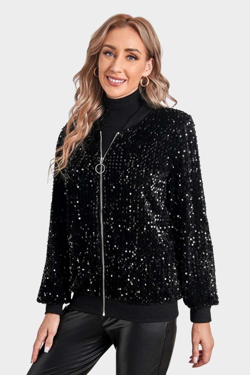 Jaqueta Bomber lantejoula Slin Ziper – Design moderno com toque clássico