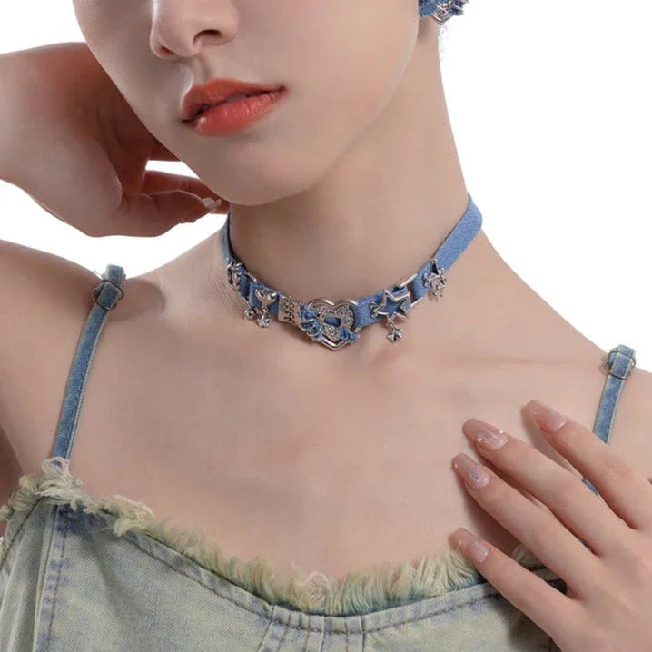 Gargantilla de jeans azules
