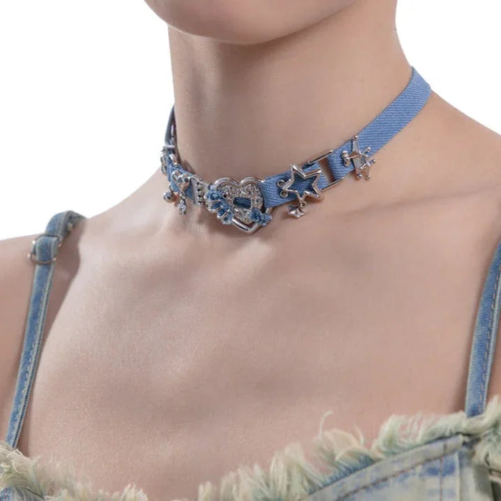 Gargantilla de jeans azules
